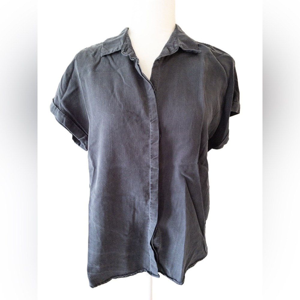 ArmedAngels Casual Gray Button-Up Shirt SZ S Hidden Button Short Sleeve Collared